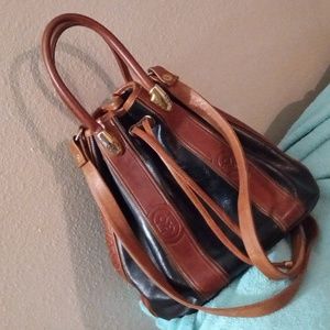 Marino Orlandi Luxury Leather Two Tone Bucket Bag Convertible To Tote